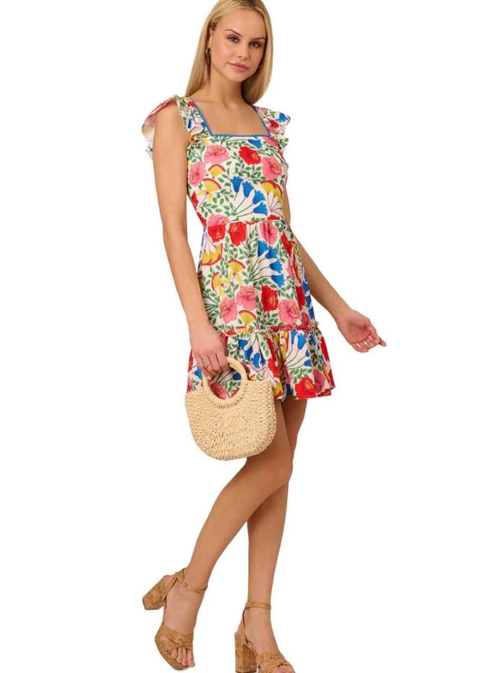 Adrianna Papell Flutter Sleeveless Short  Dress